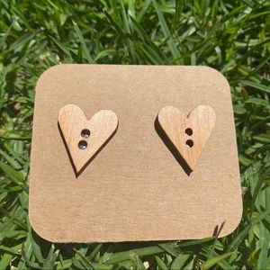 Wood Heart Stud Earrings
